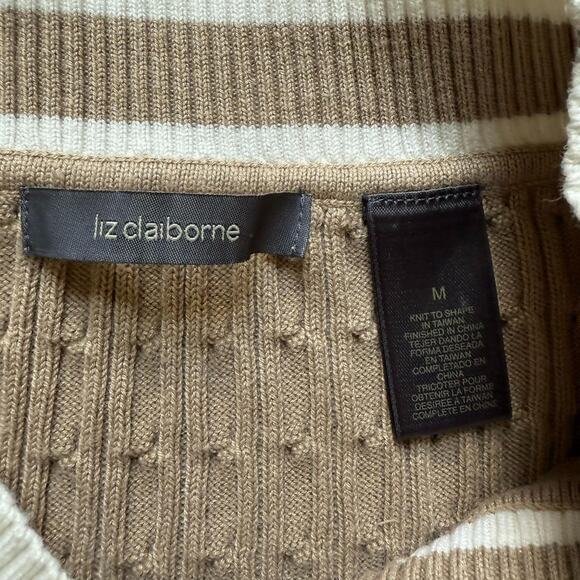 Liz Claiborne Preppy Cable Knit V-Neck Sweater – Beige – Size M - Picture 5 of 8